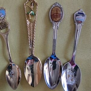 Decorative Collectible Souvenir Spoons in Silver and Gold Tones